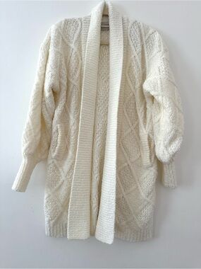 Vintage 90s Diversity Cream Diamond Knit Shawl Collar Cardigan Sweater size L